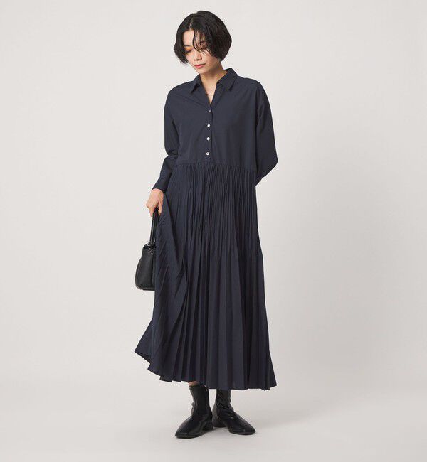 UNITED ARROWS green label relaxing「［size SHORT/TALLあり］ワッシャー プリーツ ロングスリーブ ワンピース」|ワンピース|NAVY