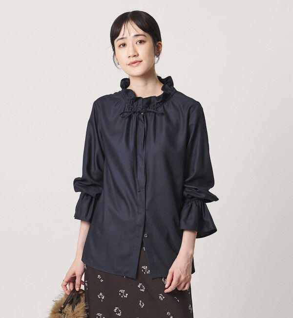 UNITED ARROWS「フリルカラー フレアスリーブ ブラウス」|シャツ・ブラウス|NAVY