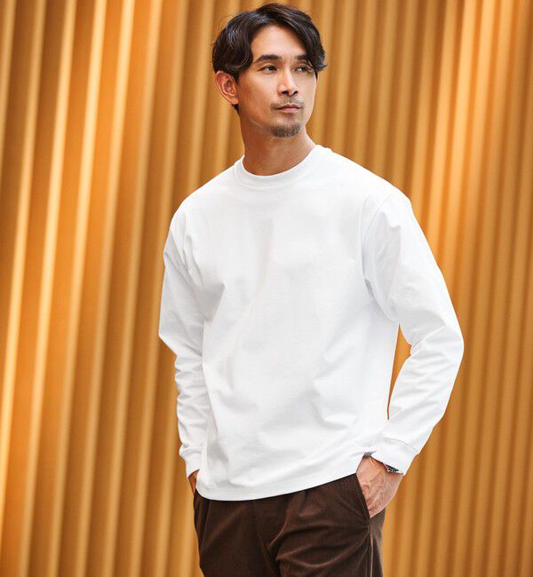 UNITED ARROWS green label relaxing「【WEB限定】JUST fit クリーン カノコ ワイド クルーネック 長袖 Tシャツ -抗菌-」|Tシャツ・カットソー|WHITE