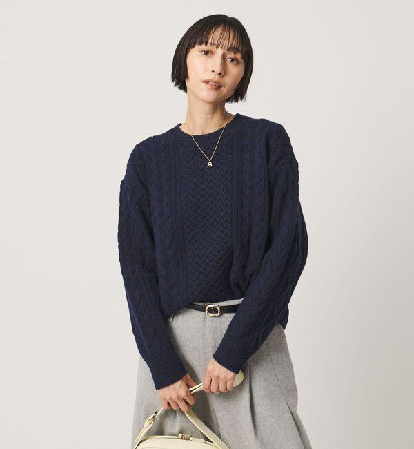 UNITED ARROWS「ケーブル クルーネック ニット」|ニット・セーター|NAVY