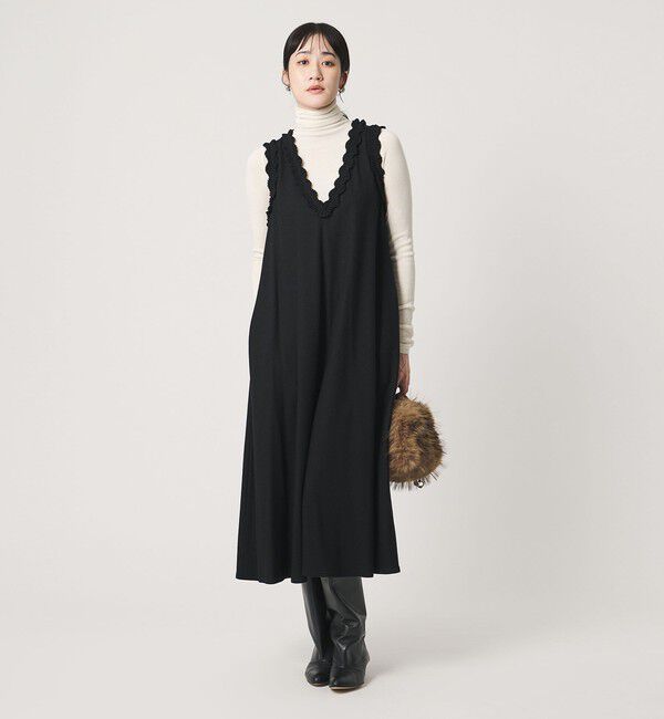 UNITED ARROWS「タック フリル ジャンパースカート」|ジャンパースカート|BLACK