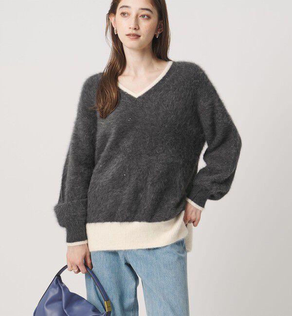 UNITED ARROWS「フォックスカシミヤ スパンコール Vネック ニット」|ニット・セーター|