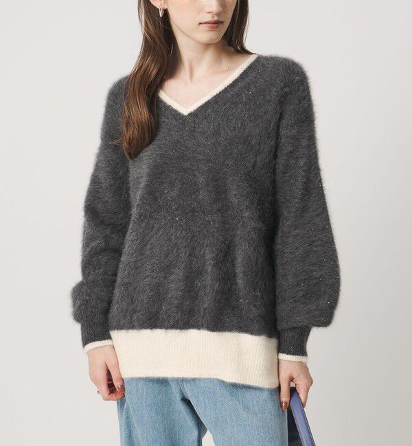 UNITED ARROWS「フォックスカシミヤ スパンコール Vネック ニット」|ニット・セーター|