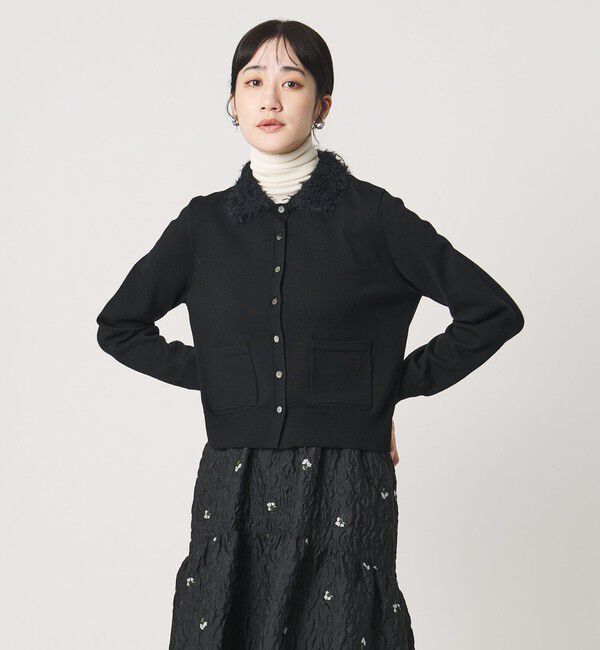 UNITED ARROWS「ファーリー ニット カーディガン」|カーディガン|BLACK