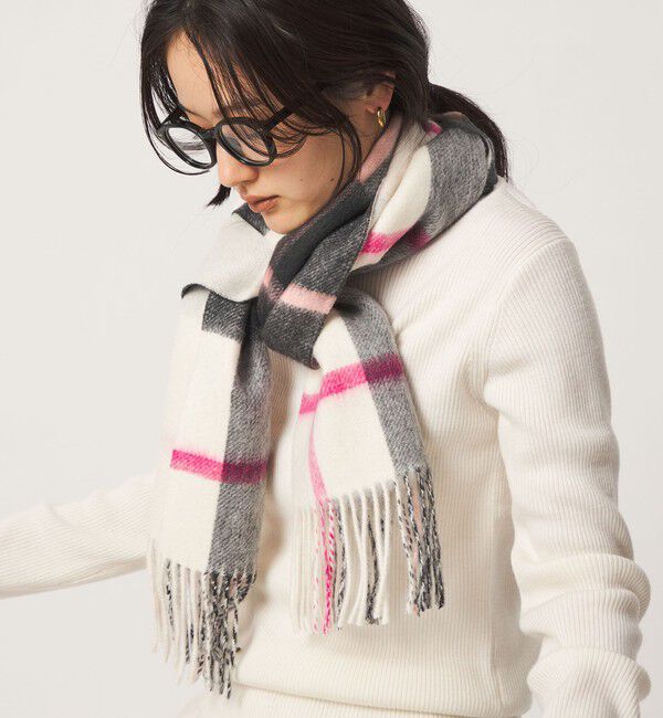 UNITED ARROWS green label relaxing「ウールリバーシブル チェックマフラー」|ストール|PINK