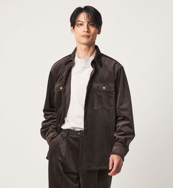 UNITED ARROWS green label relaxing「ポリエステル ベロア フラップ 2パッチポケット シャツ羽織り」|シャツ・ブラウス|DK.BROWN