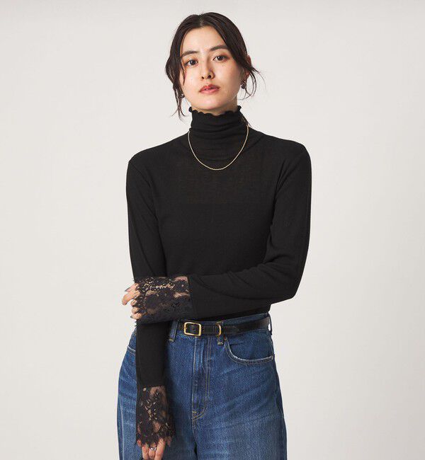 UNITED ARROWS green label relaxing「テレコ ソデ レース タートルネック プルオーバー」|Tシャツ・カットソー|
