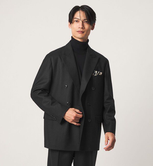 UNITED ARROWS green label relaxing「GLR CLOTH フラノ ダブルブレスト 6B R/RG セットアップジャケット」|テーラードジャケット|BLACK