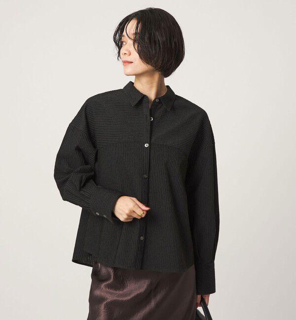 UNITED ARROWS green label relaxing「モール シアー ストライプ シャツ」|シャツ・ブラウス|BLACK