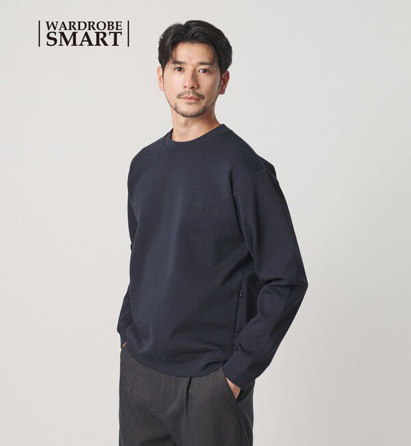 BEAUTY&YOUTH UNITED ARROWS「【WEB限定 WARDROBE SMART】ダブルニット ロゴ クルーネック スウェット/セットアップ対応【抗菌・防臭】」|Tシャツ・カットソー|NAVY
