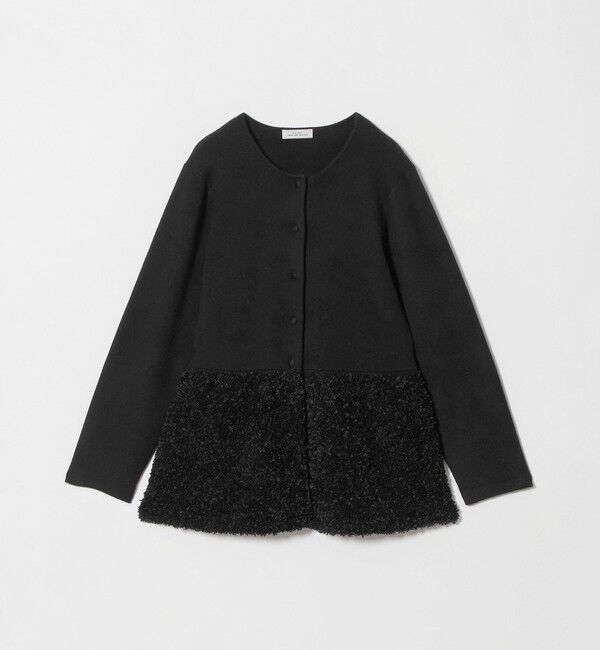 UNITED ARROWS green label relaxing「ファンシー コンビ ノーカラー カーディガン 」|カーディガン|BLACK