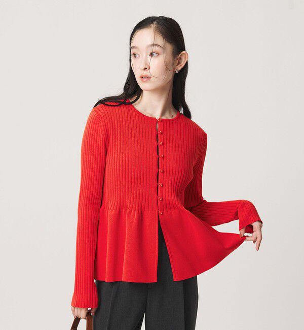 BEAUTY&YOUTH UNITED ARROWS「【WEB限定 Wardrobe DAILY MINIMAL】ペプラム2WAY リブニットプルオーバー ウォッシャブル」|ニット・セーター|RED