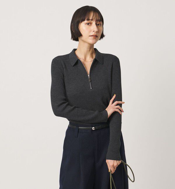 UNITED ARROWS「ウール リブ ジップ ポロニット」|ニット・セーター|DK.GRAY