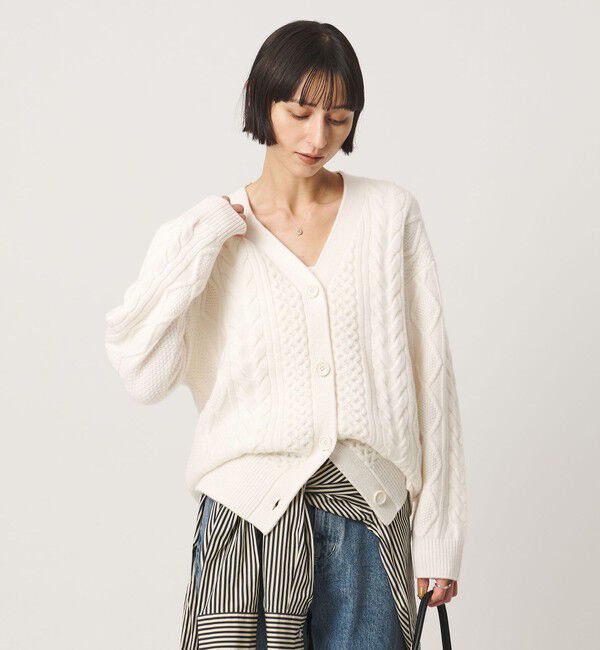 UNITED ARROWS「ケーブル Vネック カーディガン」|カーディガン|OFF WHITE