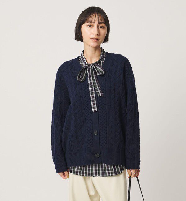 UNITED ARROWS「ケーブル Vネック カーディガン」|カーディガン|NAVY