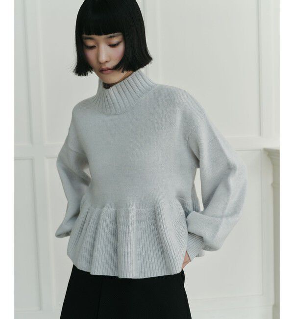 EMMEL REFINES「＜EMMEL REFINES＞EM TRNT ペプラム クルーネック ニットプルオーバー」|ニット・セーター|LT.GRAY