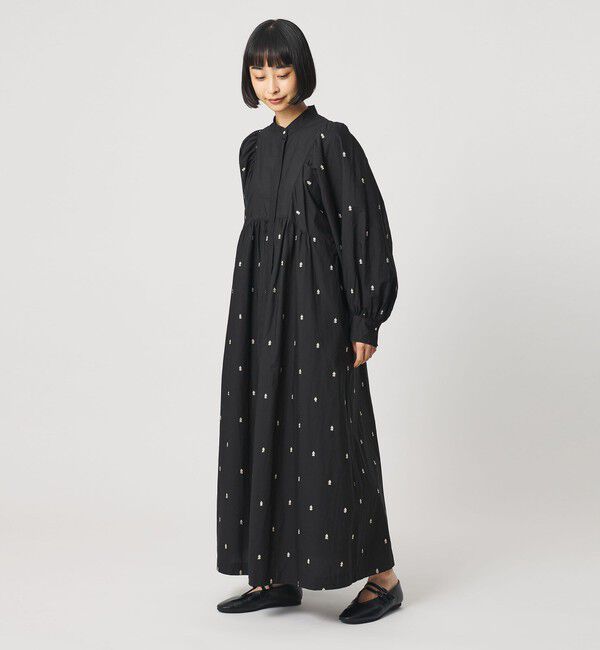 BEAUTY&YOUTH UNITED ARROWS「＜ne Quittez pas＞エンブロイダリー ギャザー ワンピース」|ワンピース|BLACK