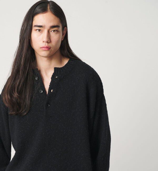 MONKEY TIME「コットン ウール スラブ ヘンリー ニット」|ニット・セーター|