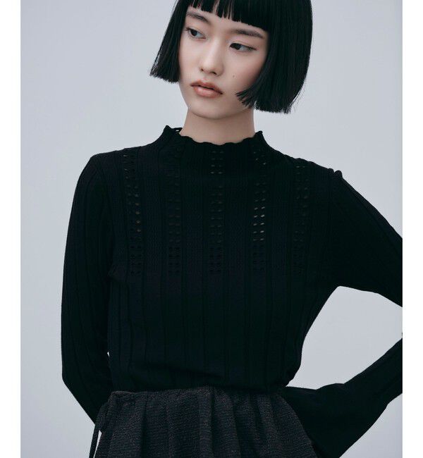 EMMEL REFINES「＜EMMEL REFINES＞EM アイレット ボトルネック ニット」|ニット・セーター|BLACK